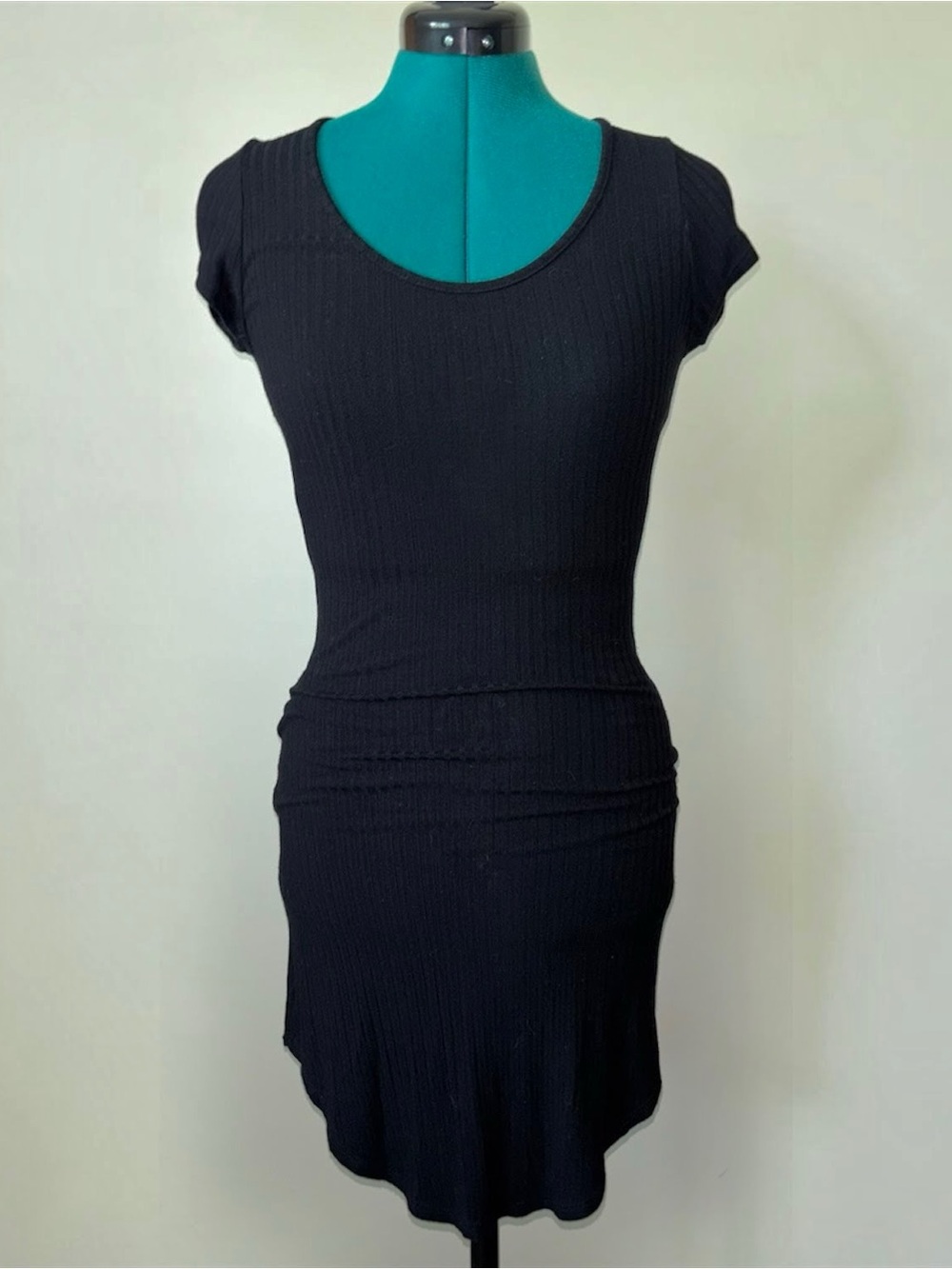 Ambiance Black Ribbed Bodycon Mini Dress Stretchy Short Sleeve size medium
